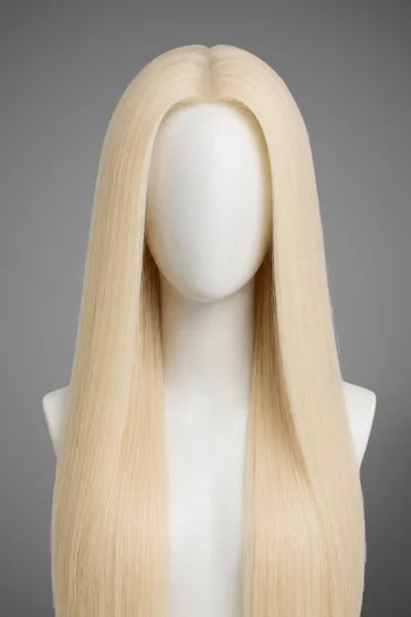 613 Honey Blonde HD Lace Front Wig 150% Density - long straight honey blonde lace front wig on mannequin head