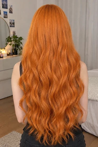 Generic Long Orange Water Wave Cosplay Wig (With Bangs)