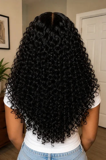 Curly 13x6 HD Lace Frontal Wig – Crown Strand, styled on model