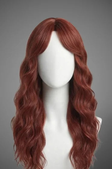 Reddish Brown Red Long Wavy Synthetic Wig with Bangs – Cosplay & Party Wig
