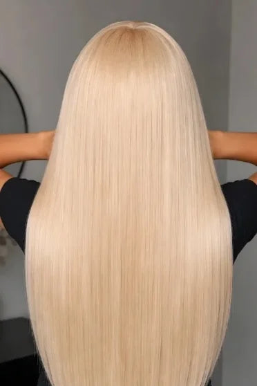 613 Honey Blonde HD Lace Front Wig 150% Density - back view of long straight honey blonde human hair wig