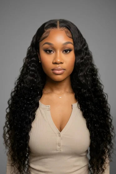 13x6 HD Lace Deep Wave Human Hair Blend Wig 250% Density – Crown Strand, front view