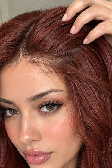 Reddish Brown Red Long Wavy Synthetic Wig with Bangs – Cosplay & Party Wig