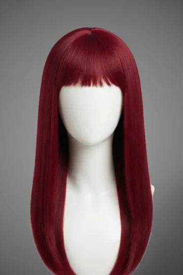 Generic Long Light Wine Red Straight Wig (With Bangs)