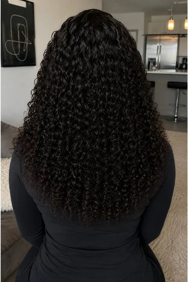 3-in-1 Deep Wave Seamless Flip-Over Half Glueless Wig – Crown Strand, styled on model