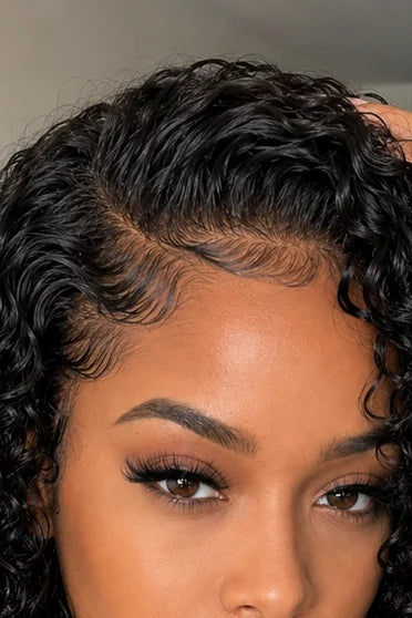 3-in-1 Deep Wave Seamless Flip-Over Half Glueless Wig – Crown Strand, HD lace hairline close-up