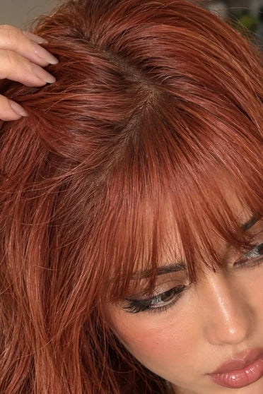 Generic Super Long Copper-Red Wavy Cosplay Wig (With Bangs)