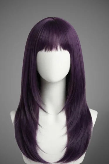 Generic Long Straight Purple-to-Black Ombre Synthetic Wig (With Bangs)