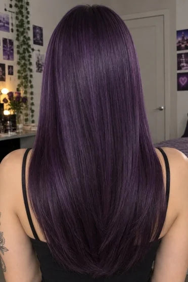 Generic Long Straight Purple-to-Black Ombre Synthetic Wig (With Bangs)
