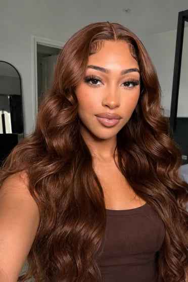 46" Body Wave 13x6 HD Lace Chocolate Brown 200% Density – Crown Strand, side profile