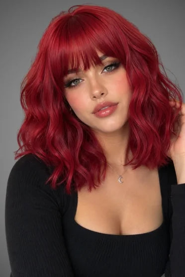 Generic Short Red Bob Synthetic Wig (With Bangs)