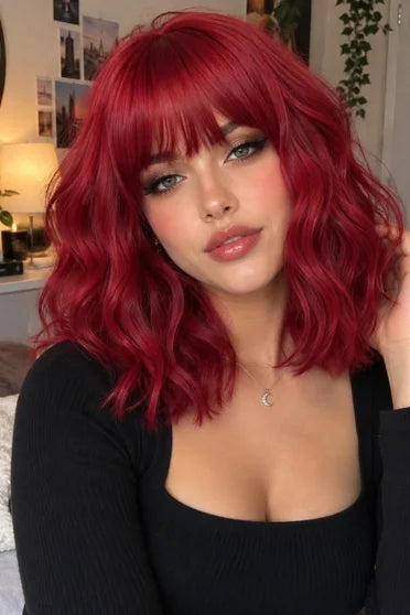 Generic Short Red Bob Synthetic Wig (With Bangs)