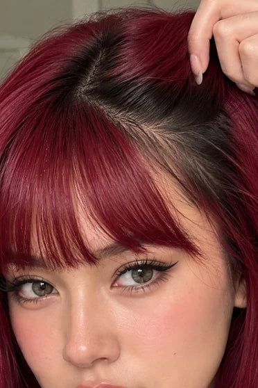 Generic Long Light Wine Red Straight Wig (With Bangs)