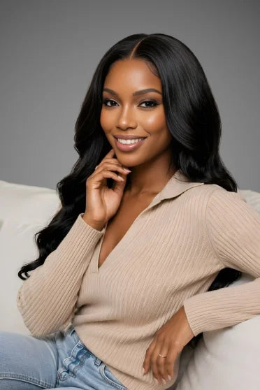 4x4 Body Wave Natural Lace Closure Wig – Crown Strand, front view