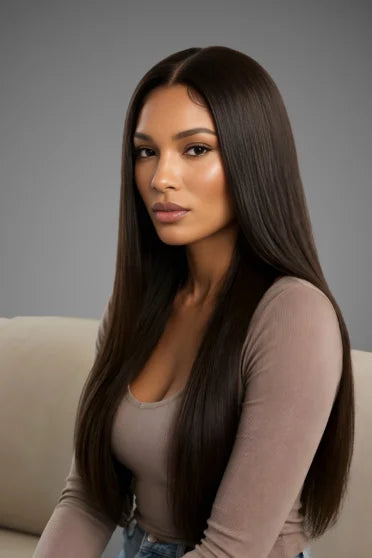 4x4 Brown Straight Lace Closure Wig - Crown Strand front view portrait