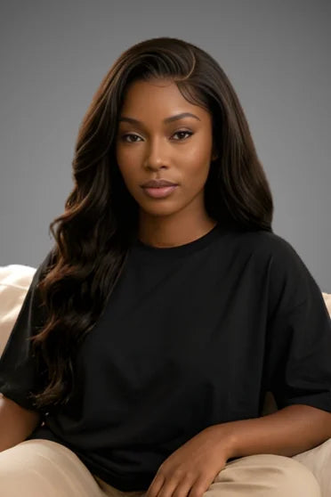 4x4 Chocolate Brown Body Wave Lace Wig – Crown Strand, front view