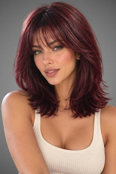 Generic Medium Straight Burgundy Red Synthetic Wig