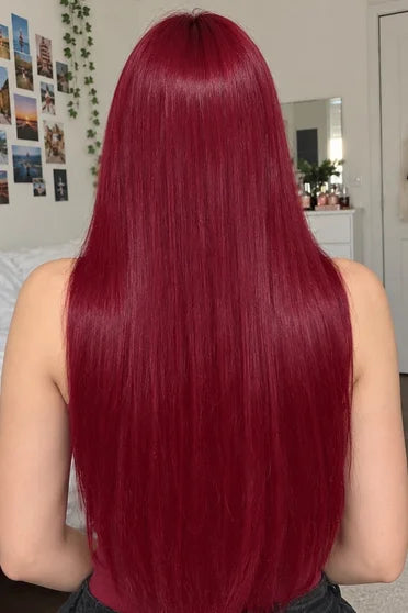 Generic Long Light Wine Red Straight Wig (With Bangs)