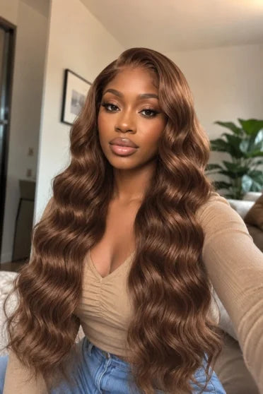 Chocolate Brown 13x6 Body Wave HD Lace Human Hair Wig 200% Density