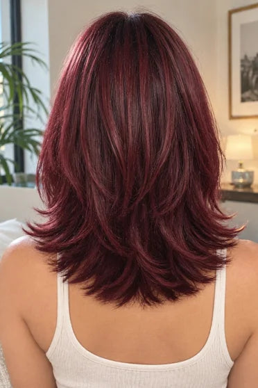 Generic Medium Straight Burgundy Red Synthetic Wig