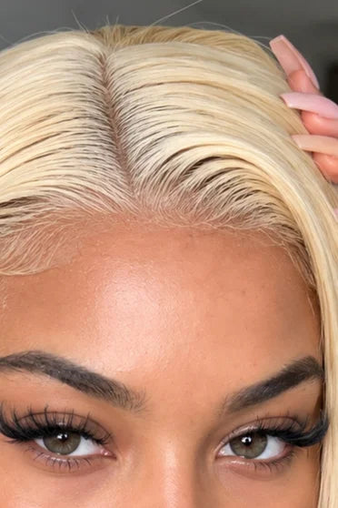 613 Blonde Straight 13x6 HD Lace Frontal Wig – Crown Strand, HD lace hairline close-up