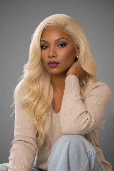 613 Blonde 13x4 Body Wave Lace Frontal Wig – Crown Strand, front view