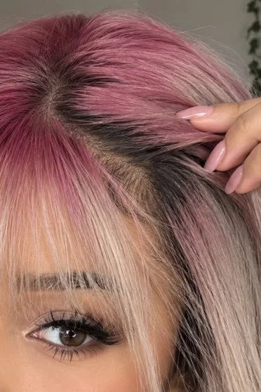 Generic Long Ash Blonde to Pink Ombre Wave Synthetic Wig (With Bangs)