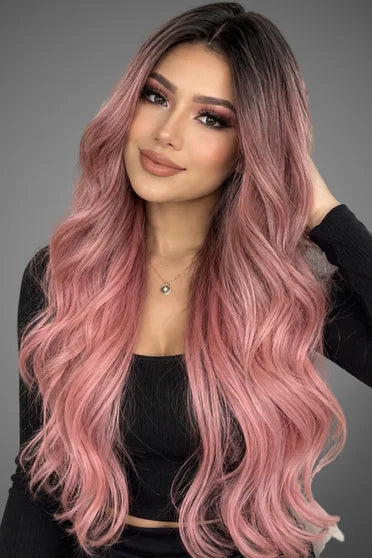 Generic Long Pink Wavy Synthetic Wig (Middle Part)