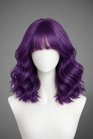 Generic Short Purple Wavy Bob Synthetic Wig (With Bangs)