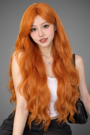 Generic Long Orange Water Wave Cosplay Wig (With Bangs)