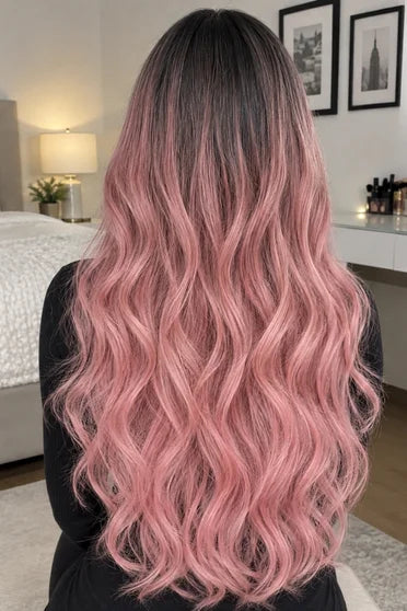 Generic Long Pink Wavy Synthetic Wig (Middle Part)