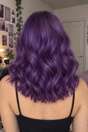 Generic Short Purple Wavy Bob Synthetic Wig (With Bangs)