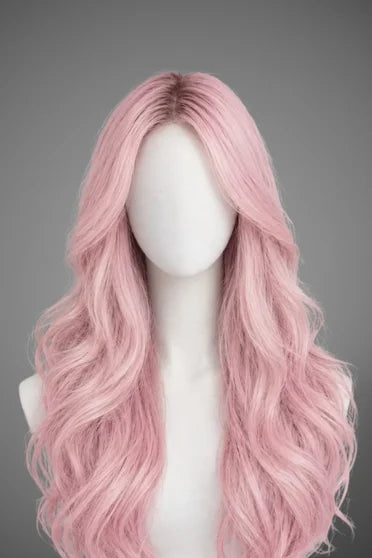 Generic Long Light Pink to Brown Ombre Wavy Synthetic Wig (With Bangs)