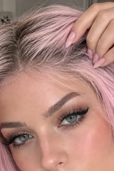 Generic Long Light Pink to Brown Ombre Wavy Synthetic Wig (With Bangs)