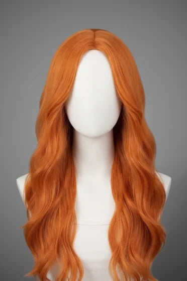 Generic Long Orange Water Wave Cosplay Wig (With Bangs)