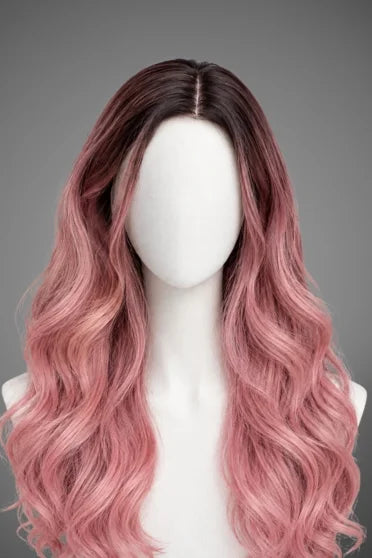 Generic Long Pink Ombre Wavy Synthetic Wig (Middle Part)