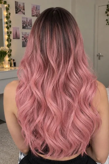 Generic Long Pink Ombre Wavy Synthetic Wig (Middle Part)