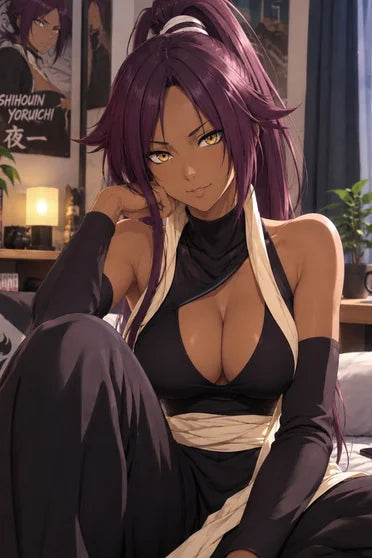 Bleach Yoruichi Shihouin Long Purple Ponytail Cosplay Wig