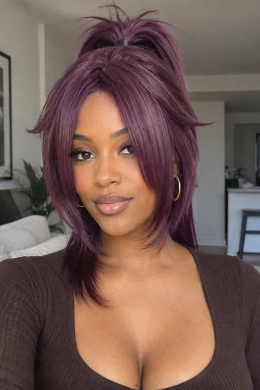 Bleach Yoruichi Shihouin Long Purple Ponytail Cosplay Wig