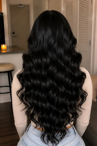 Body Wave 13x6 / 360 HD Lace Wig 220% Density – Crown Strand, styled on model