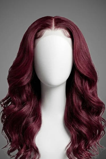 Body Wave 99J Burgundy 13x6 Lace Front Wig 220% Density – Crown Strand, back view