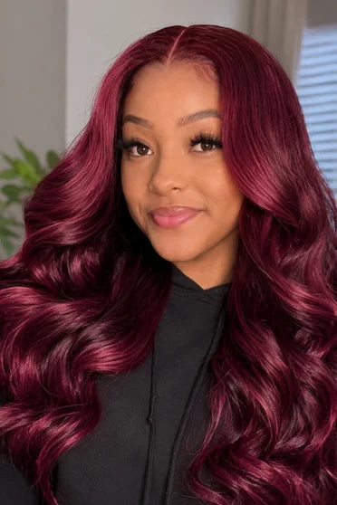 Body Wave 99J Burgundy 13x6 Lace Front Wig 220% Density – Crown Strand, side profile