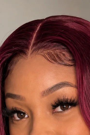Body Wave 99J Burgundy 13x6 Lace Front Wig 220% Density – Crown Strand, HD lace hairline close-up