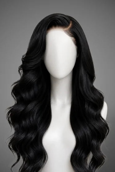 Body Wave HD Lace Frontal Glueless Wig 200% Density - long wavy black body wave wig on mannequin head
