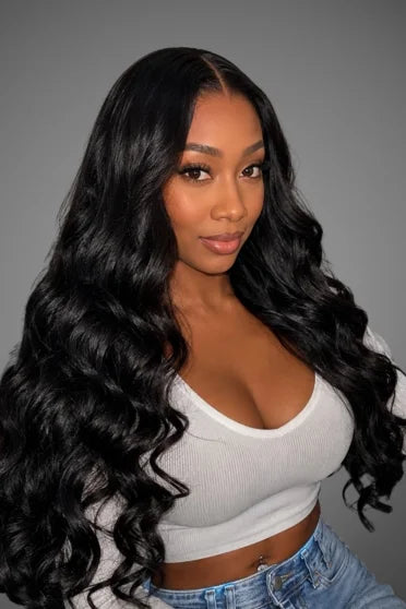 Body Wave Human Hair Blend Lace Front Wig - Glueless HD Lace, Pre-Plucked Baby Hair, 200% Density – Crown Strand, front view