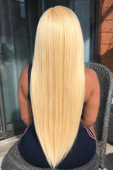 Bone 613 Honey Blonde Straight Hair – Crown Strand, styled on model