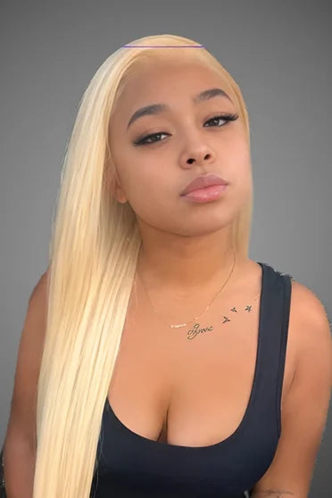 Bone 613 Honey Blonde Straight Hair – Crown Strand, front view
