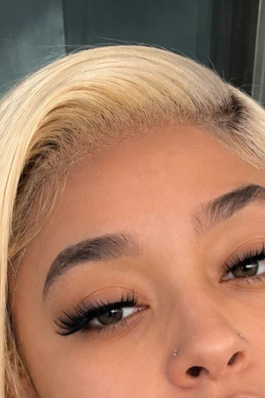 Bone 613 Honey Blonde Straight Hair – Crown Strand, HD lace hairline close-up
