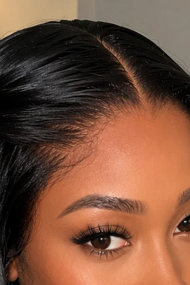 Bone Straight Human Hair Blend Lace Front Wig - Glueless HD Lace, Pre-Plucked Baby Hair, 200% Density – Crown Strand, HD lace hairline close-up