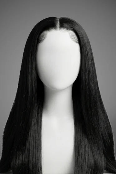 Bone Straight Human Hair Blend Lace Front Wig - Glueless HD Lace, Pre-Plucked Baby Hair, 200% Density – Crown Strand, back view